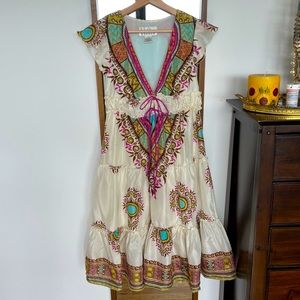 Nicole Miller Studio Flowy Peasant Dress, 100% Silk, Size P.